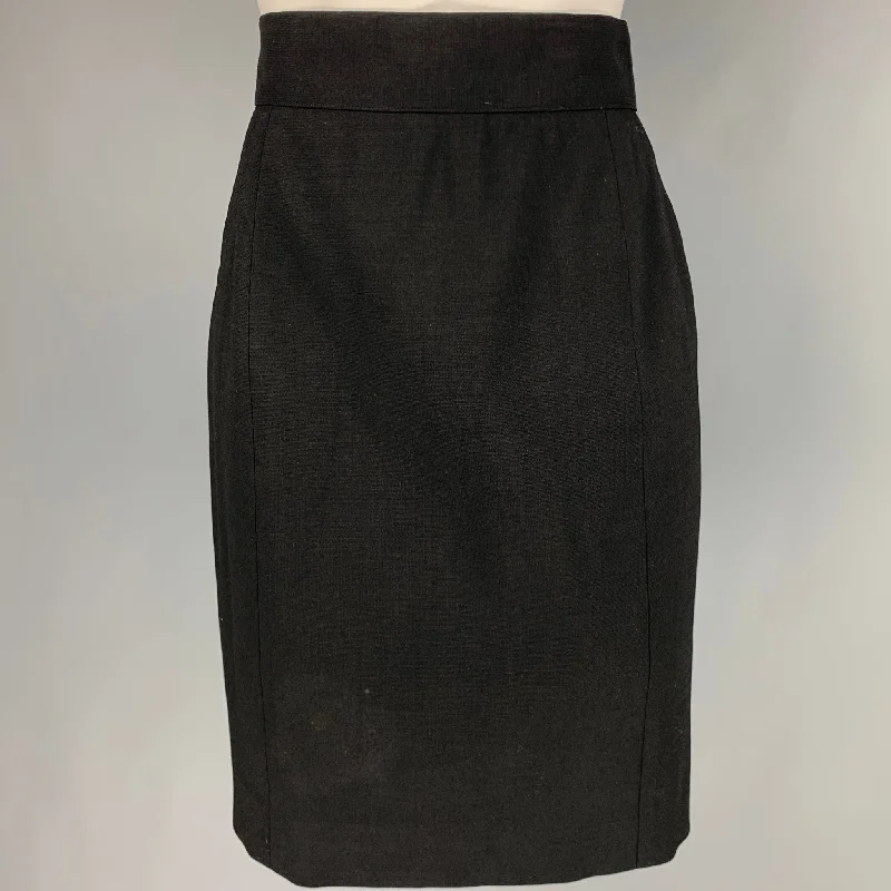 CHANEL Size 8 Black Wool Lycra Below Knee Skirt silk skirt elegant