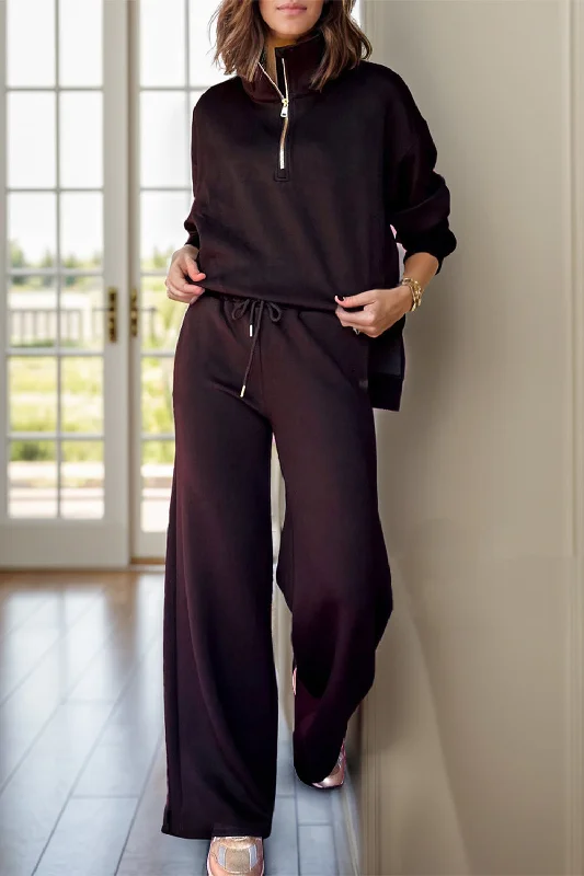 Hazel Blues® | Half Zip Turtleneck Long Sleeve Top and Pants Set Trendy Wide-Legged Trousers Hazel Blues® | Half Zip Turtleneck Long Sleeve Top and Pants Set Trendy Wide-Legged Trousers
