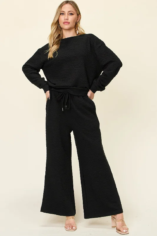 Hazel Blues® |  Double Take Texture Long Sleeve Top and Pants Set Cozy Lounge Pants