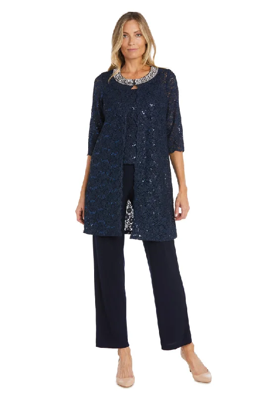 R&M Richards 1351 Formal Mother of the Bride Jacket Pant Suit Chic Black Leggings