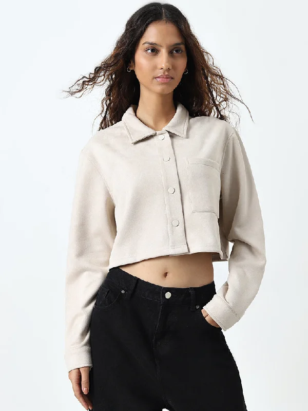 Nuon Off-White Velveteen Jacket Welt Pockets Slit Pockets Flap Pockets