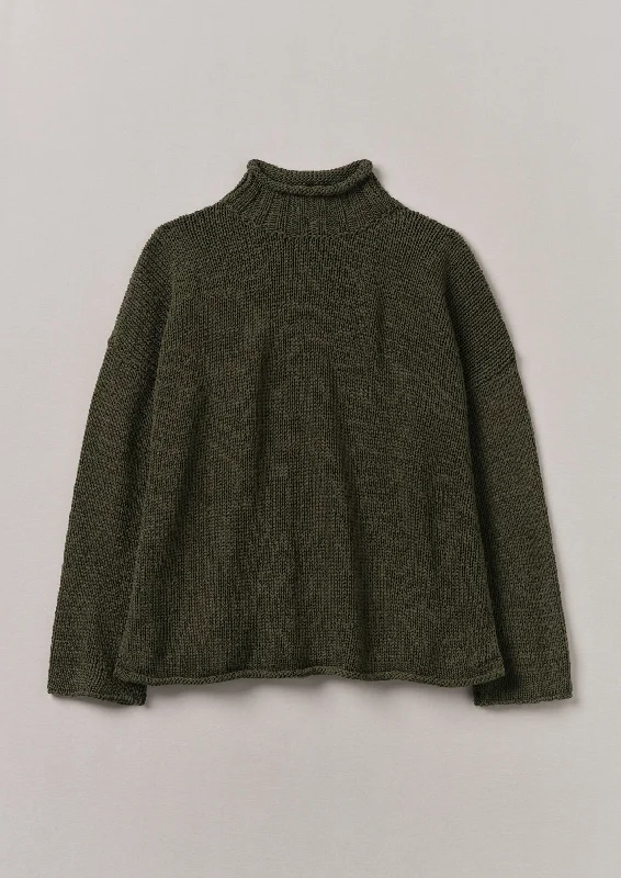 Textured Cotton Easy Sweater | Darkest Olive Tailored Straight A-Line