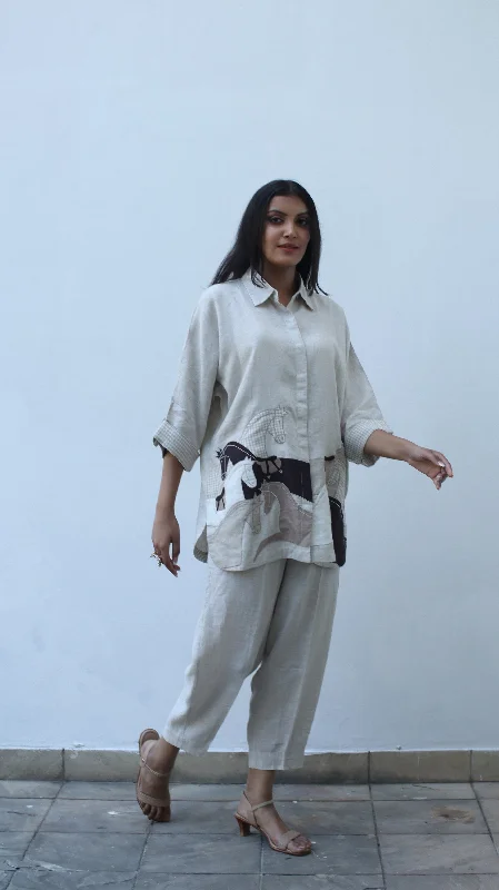 Beige Solid Pants Cozy Lounge Pants