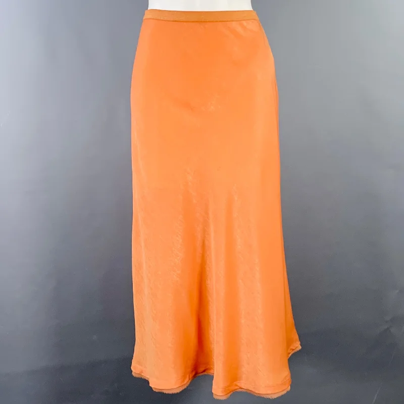 JONATHAN SIMKHAI Size 2 Orange Coral Satin Textured Raw Edge Midi Skirt linen skirt natural