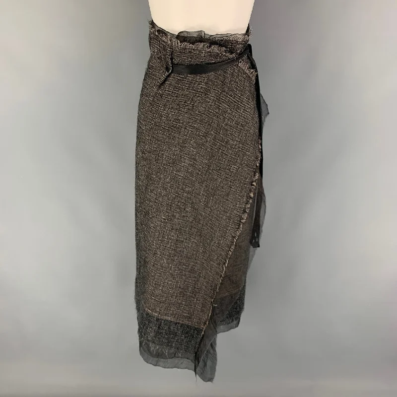MARIANNI KOOIMANS Size M Black Taupe Wool Blend Wrap Skirt tiered skirt playful