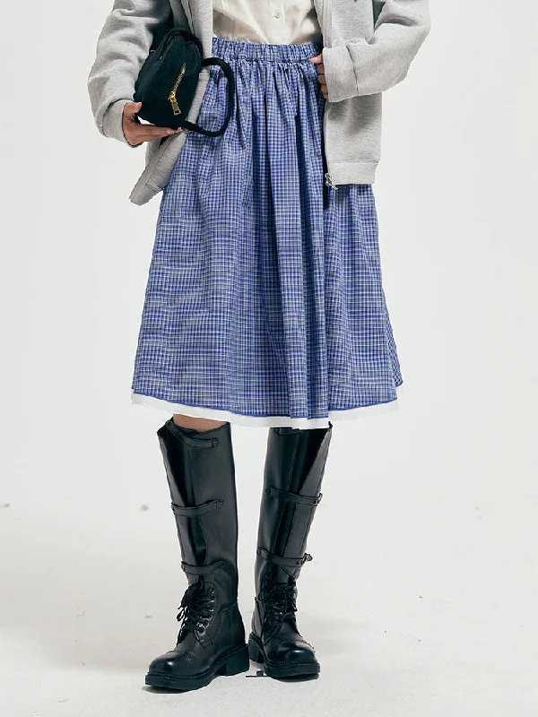 Plaid patchwork skirt lace skirt romantic