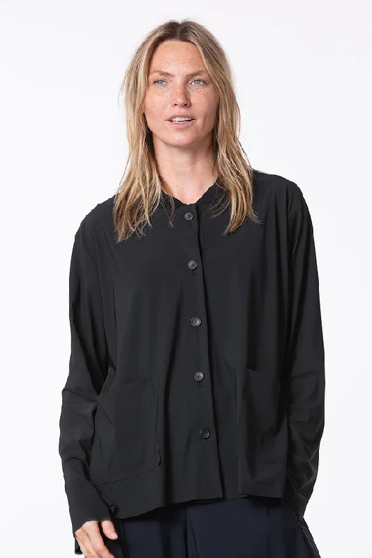 OSKA Technical Pocketed Jacket in Black Welt Pockets Slit Pockets Flap Pockets