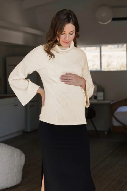 Turtle Neck Knit Sweater Maternity Top Style  2516 in Oatmeal Thin Thick Dense