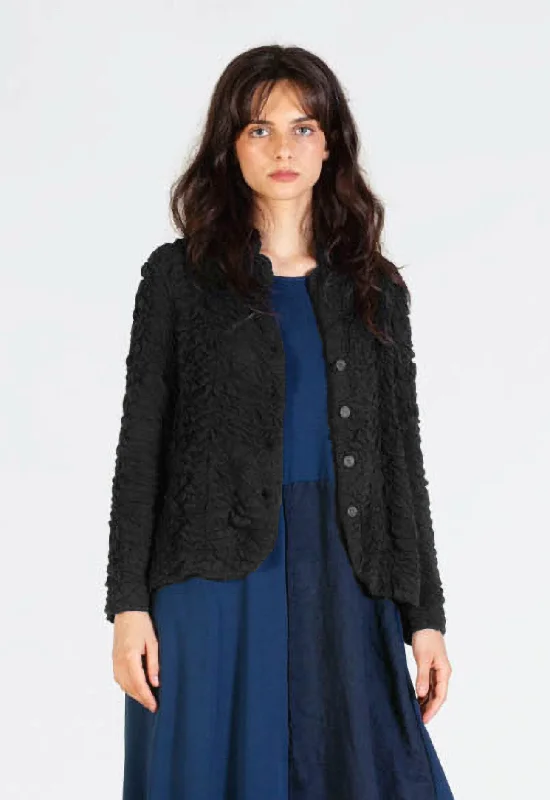 MAMA B - Textured Knit Jacket in Black Cotton Jacket Linen Jacket Terry Jacket