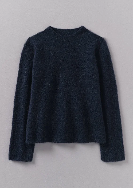 Brushed Alpaca High Neck Sweater | Navy Stylish Fashionable Trendy