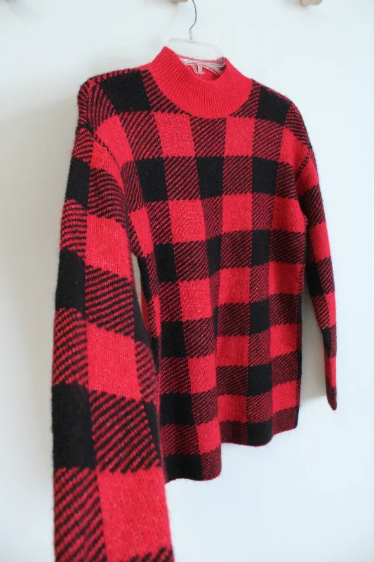 LOFT Red Black Plaid Knit Sweater | S Petite Notch Collar Peter Pan Collar Cowl Neck LOFT Red Black Plaid Knit Sweater | S Petite Notch Collar Peter Pan Collar Cowl Neck