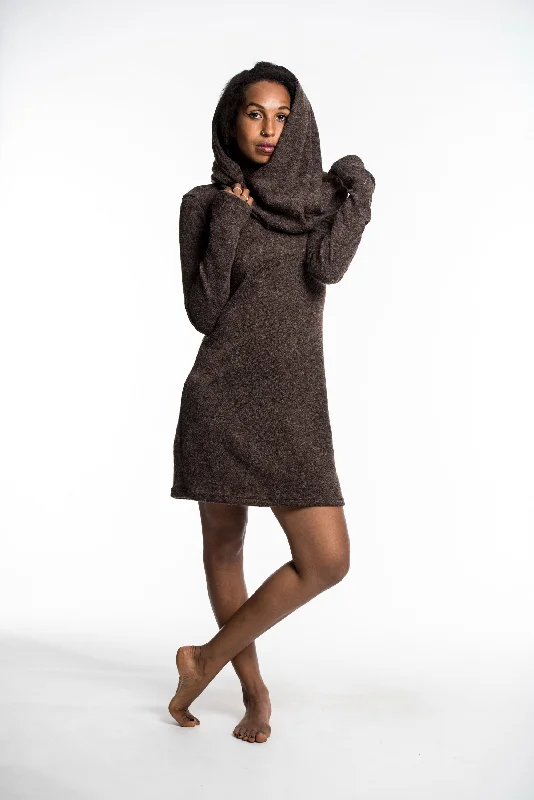 Shawl Hoodie Combo Sweater Dress in Brown Bright Pastel Dark