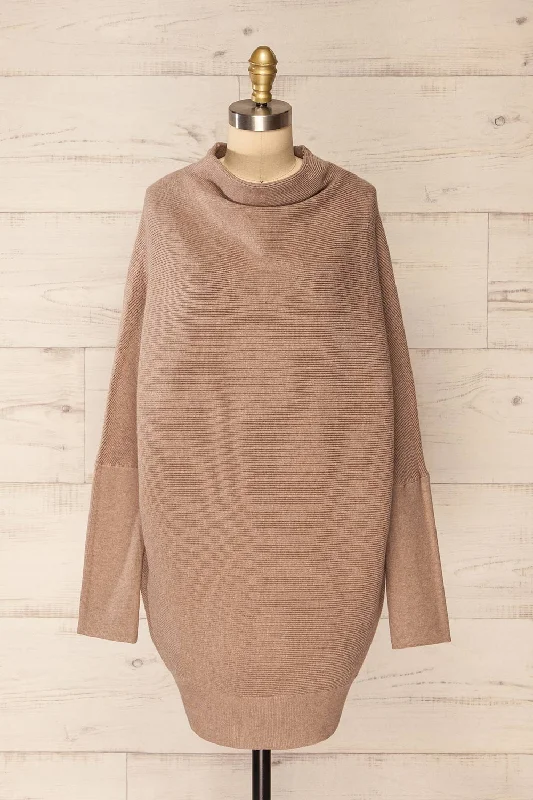 Arrecife Beige | Short Knit Sweater Dress Chenille Brocade Lace