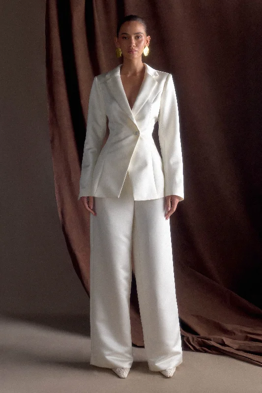 Ada Satin Straight Leg Pant - Ivory Casual Sweatpants Style