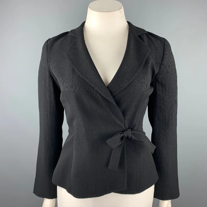 GIORGIO ARMANI Size 10 Black Ribbed Triacetate Blend Jacket Snapped Jacket Toggled Jacket Drawstring Jacket GIORGIO ARMANI Size 10 Black Ribbed Triacetate Blend Jacket Snapped Jacket Toggled Jacket Drawstring Jacket