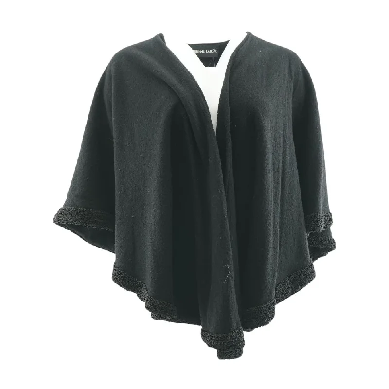 Black Solid Cape Sweater Silk Blend Satin Velvet