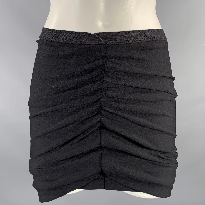 RICK OWENS Size 2 Black Nylon Eastane Ruched Asymmetrical Mini Skirt denim skirt fashionable