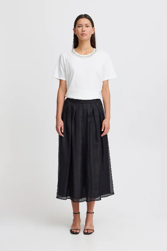 Umeko Midi Skirt Black linen skirt natural