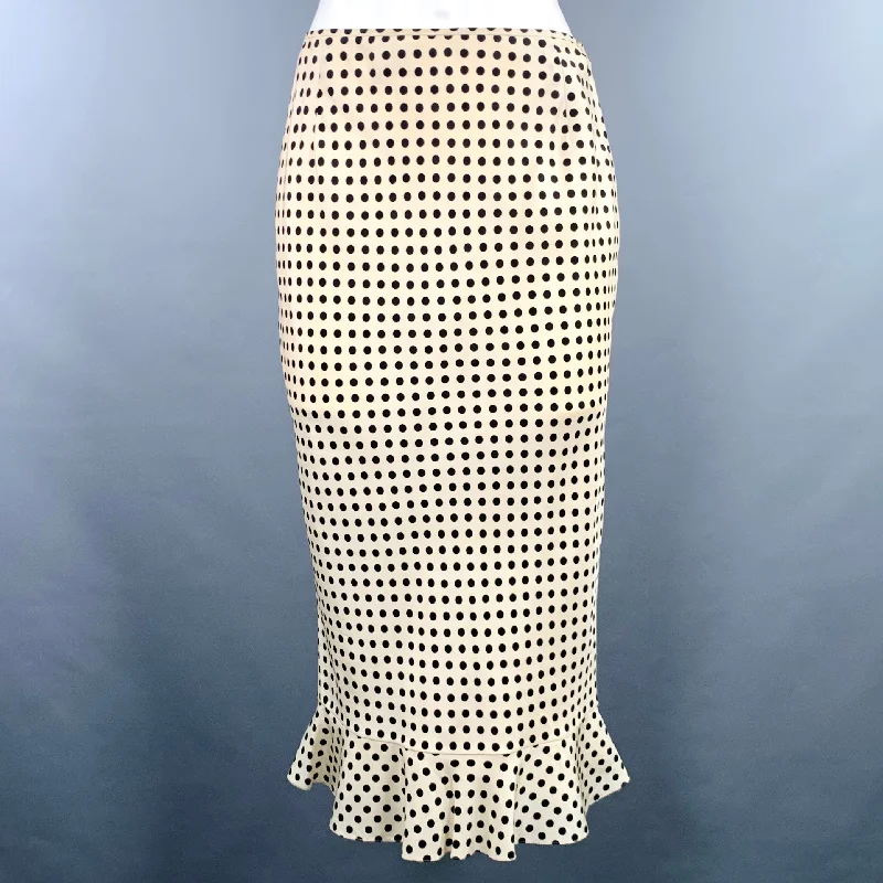 TULEH Size S Beige Black Silk Polka Dot Ruffle Skirt linen skirt natural