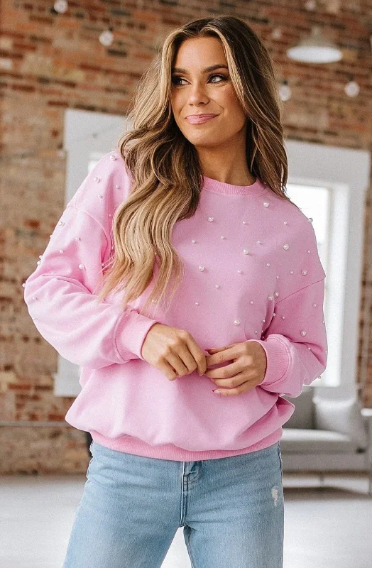 Barbie Pink Pearl Knit Sweater | S-XL Ribbed Striped Patterned