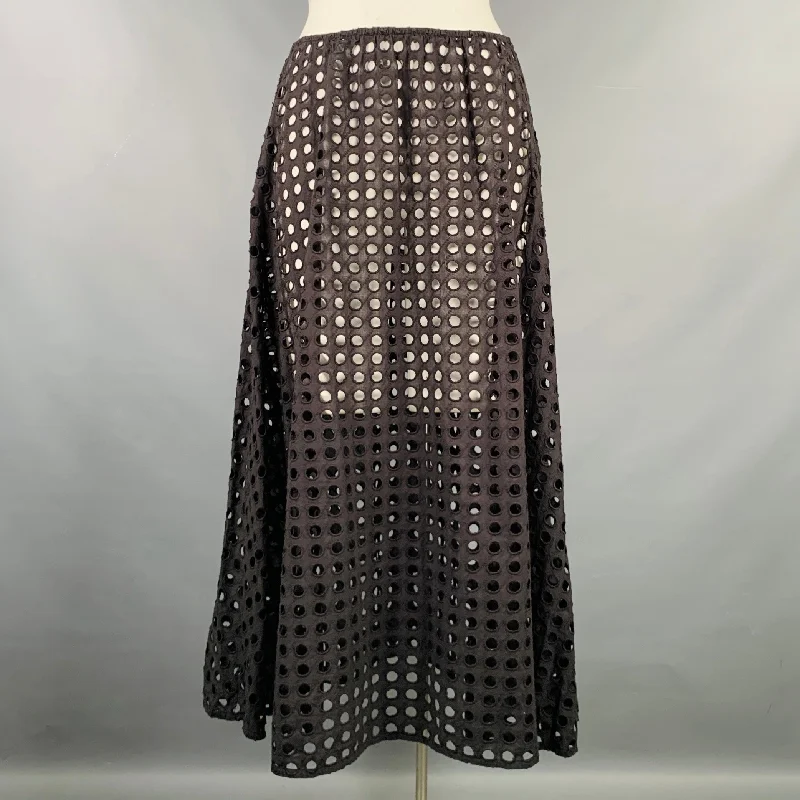 SOLID & STRIPED Size L Black Cotton Eyelet A-Line Skirt midi skirt versatile