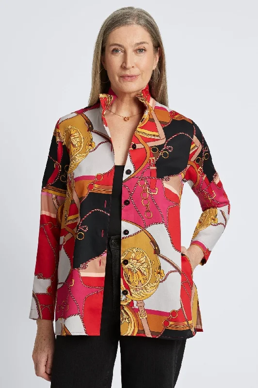 Carolina Buckle Scarf Print Long Sleeve Shirt Jacket Zip Front Button Front Snap Front Carolina Buckle Scarf Print Long Sleeve Shirt Jacket Zip Front Button Front Snap Front