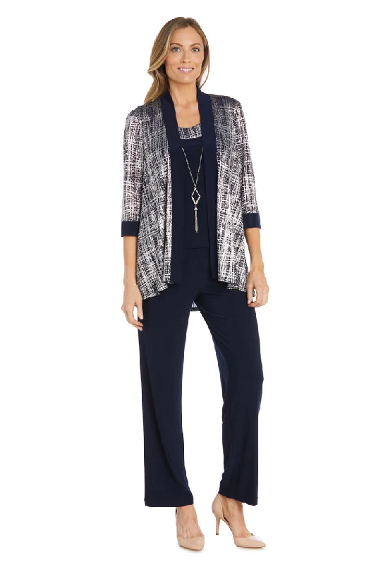 R&M Richards 2587 Metallic Printed Pant Suit Jacket Set Elegant Palazzo Trousers
