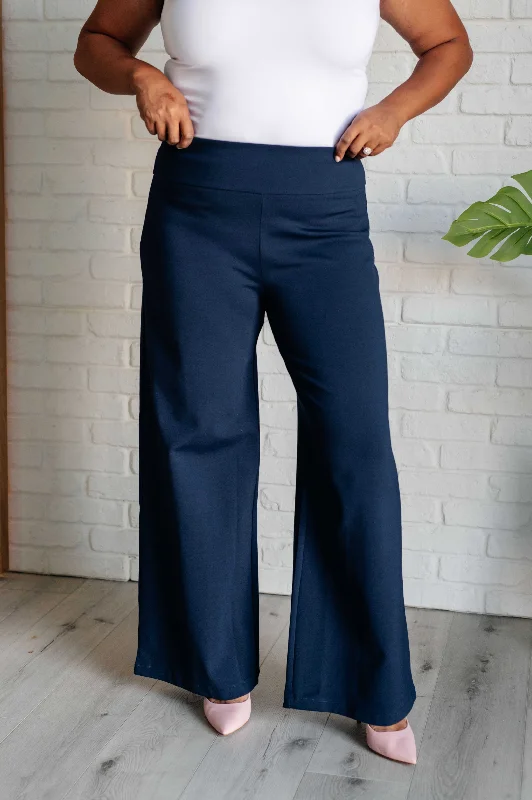 Hazel Blues® |  Magic Wide Leg Pants in Navy High-Waist Yoga Pants
