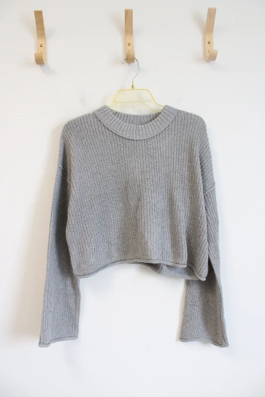 NEW Wild Fable Gray Cropped Sweater | L Collared Crew Neck Turtle Neck