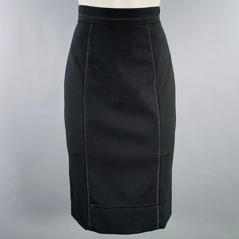 DOLCE & GABBANA Size 4 Black Virgin Wool Blend Reverse Seams Skirt silk skirt elegant