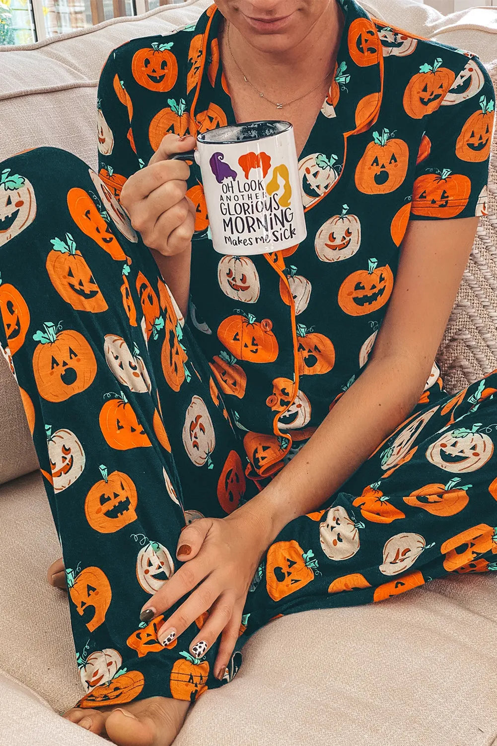 Hazel Blues® | Pumpkin Printed Short Sleeve Top and Pants Lounge Set Stylish Casual Pants Hazel Blues® | Pumpkin Printed Short Sleeve Top and Pants Lounge Set Stylish Casual Pants