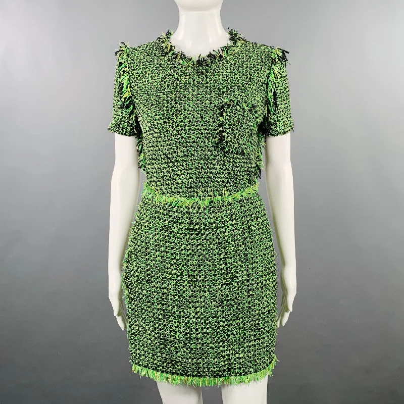 LANVIN 2012 Size 4 Green Black Cotton Blend Boucle Short Sleeve Skirt Set maxi skirt elegant
