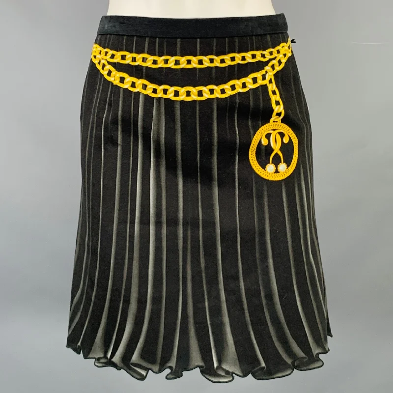MOSCHINO Size 4 Black Yellow Cotton Blend Print Scalloped Skirt corduroy skirt comfortable