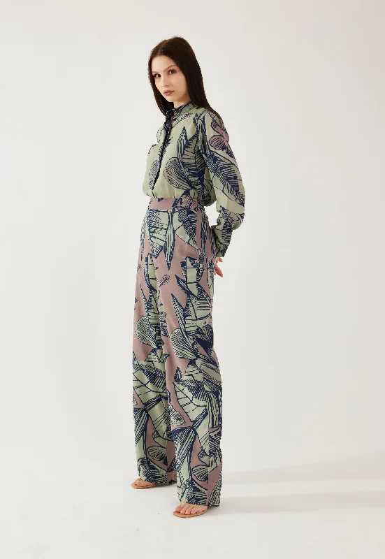 Olive and brown floral pants Trendy Tapered Pants