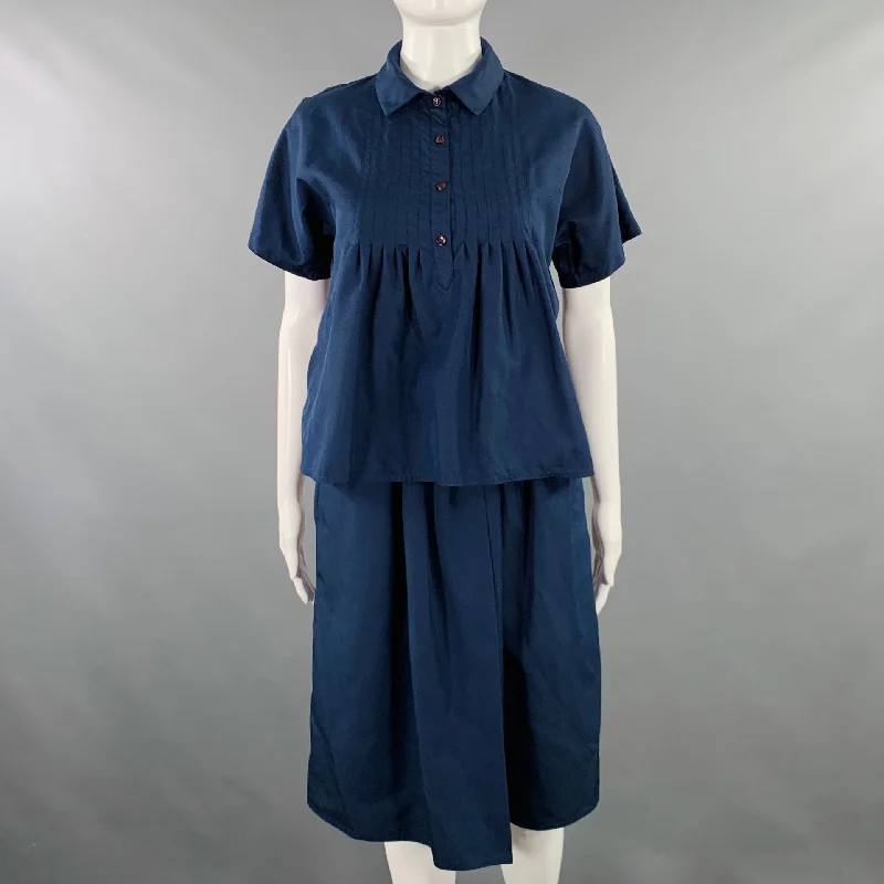GEOFFREY BEENE Size 4 Navy Woven Pleated Knee Length Skirt Set leather skirt modern