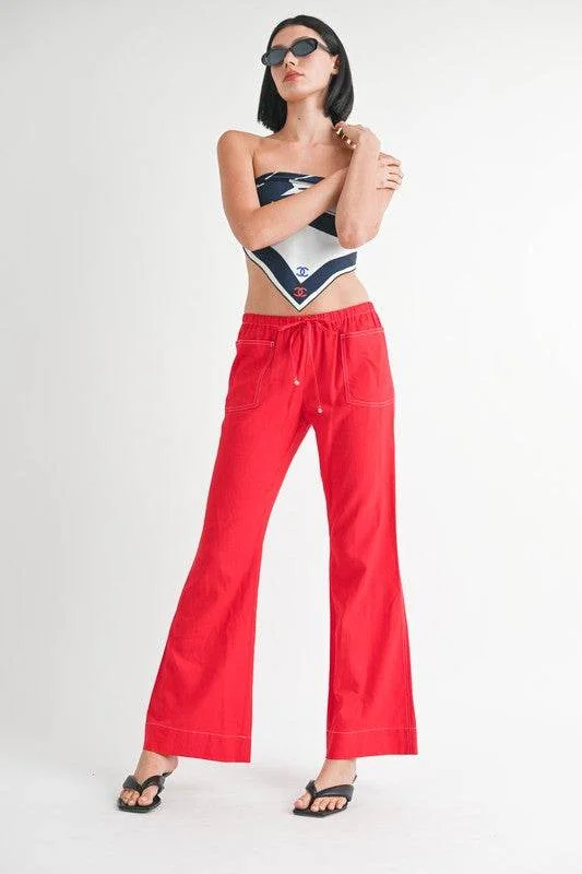 Linen Bow Tie Pants Comfy Cargo Trousers