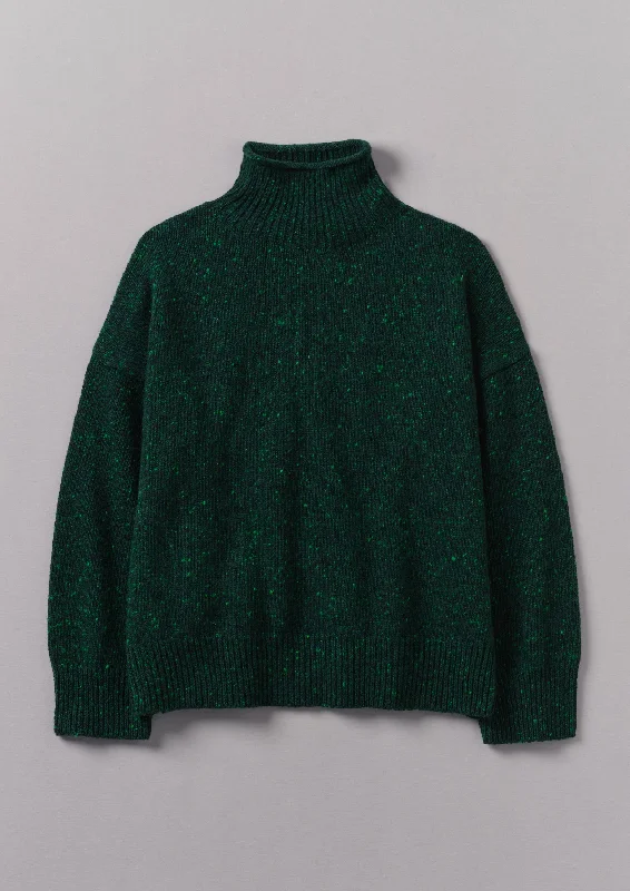 Flecky Wool Cashmere High Neck Sweater | Emerald Soft Cozy Warm