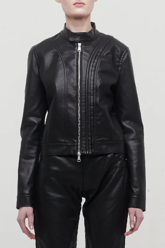 Y/Project Hook and Eye Leather Moto Jacket Zip Front Button Front Snap Front