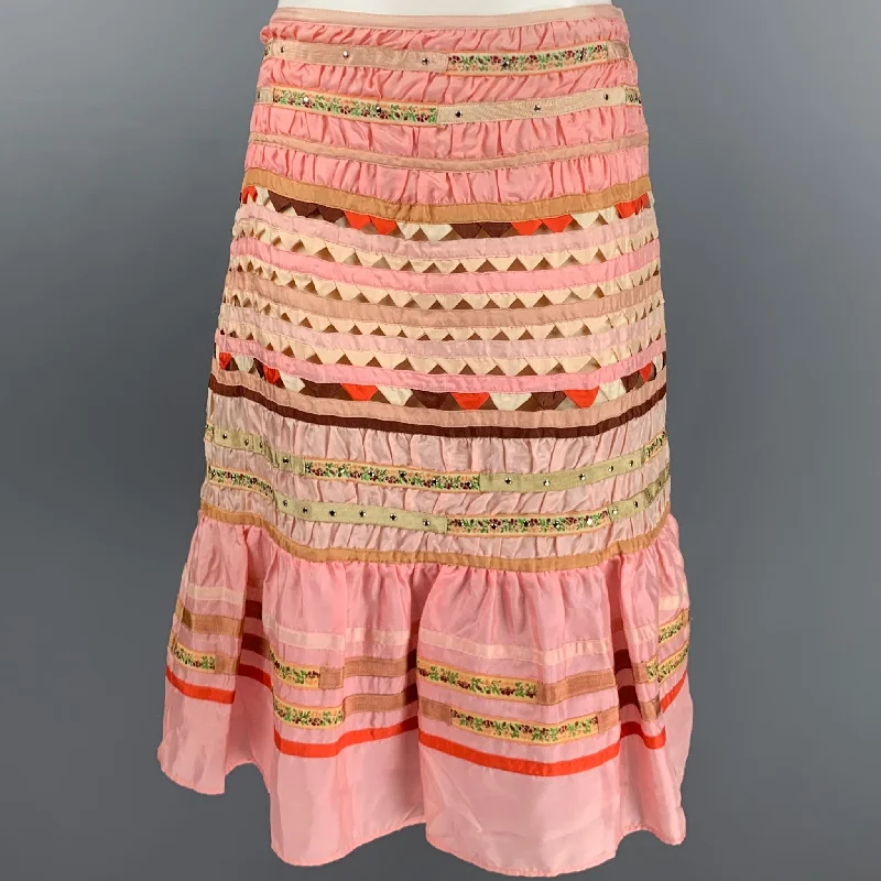 BLUMARINE Size 4 Pink Beige Silk Ruffled A-Line Skirt lace skirt delicate