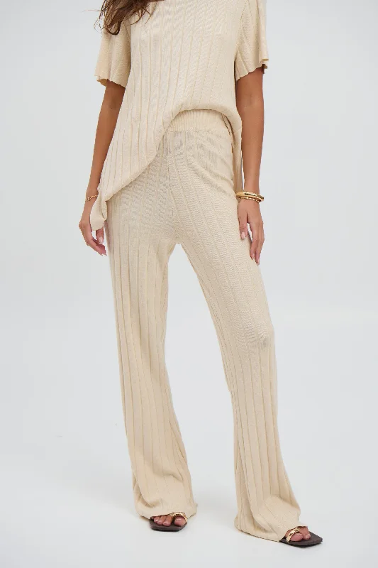 Leighton Ribbed Pant Bone Chic Faux Leather Pants