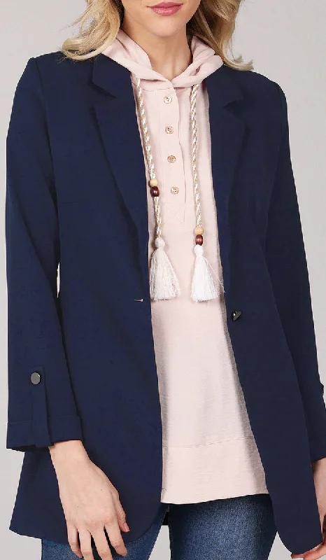 Maya Long Light Comfy Blazer Jacket - Navy Anorak Shell Jacket Lightweight Jacket