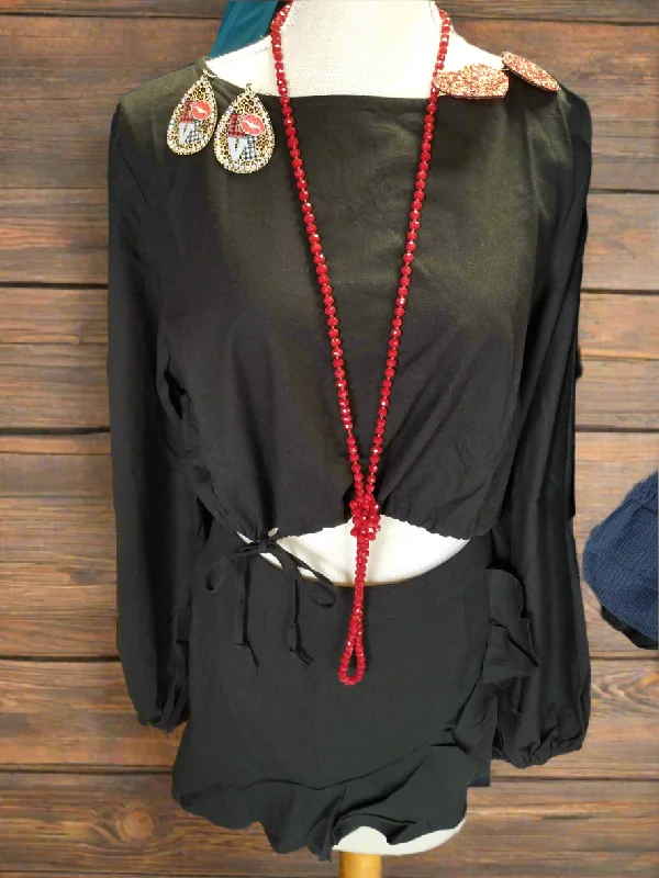 WOVEN LONG SLEEVE TOP WITH RUFFLED SKIRT SET- IST1642.07 wool skirt warm
