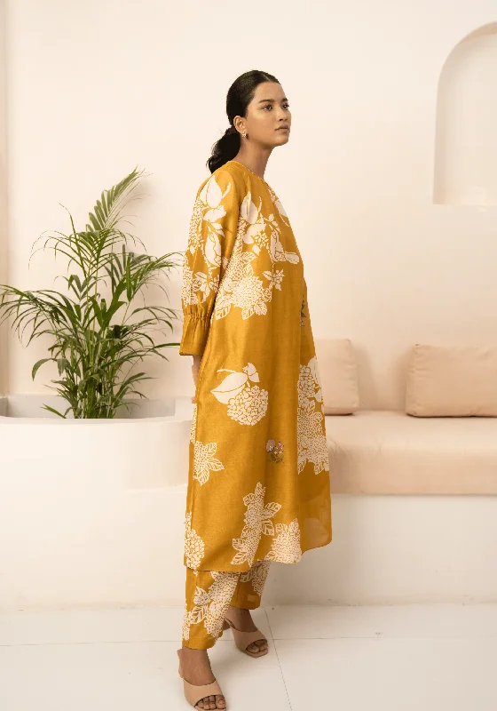 Ochre Floral Printed Tunic And Pant Classic Flared Pants