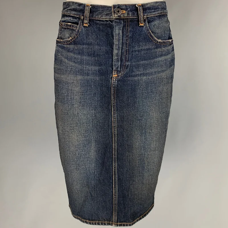 RALPH LAUREN Size 8 Navy Cotton Distressed Pencil Below Knee Skirt velvet skirt luxury
