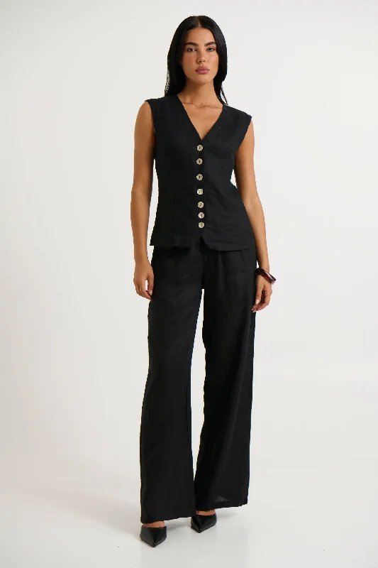 Adalee Pant Black Elegant Silk Pants