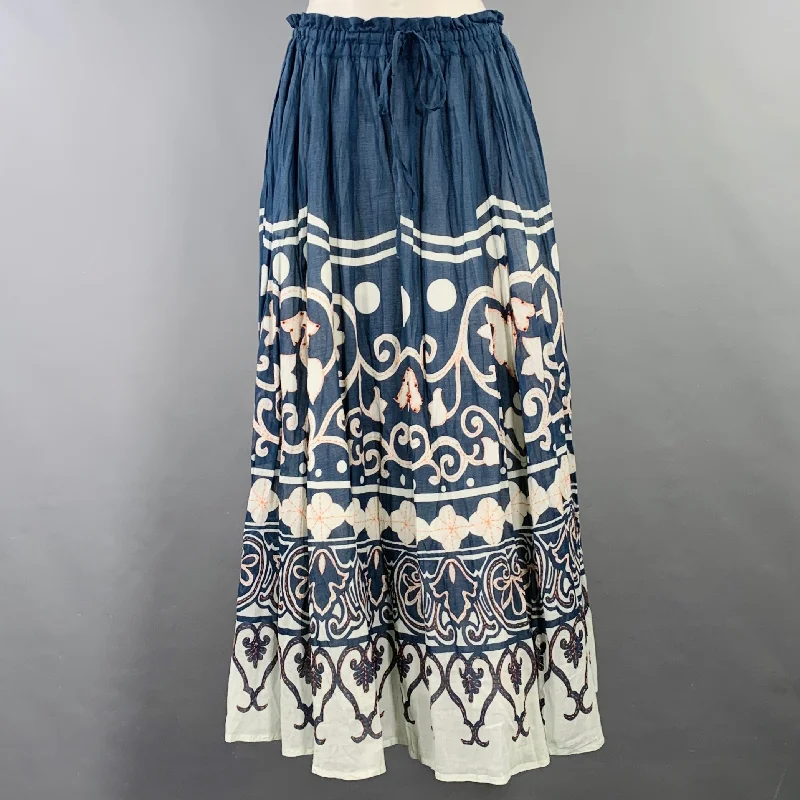 POLO by RALPH LAUREN Size 4 Blue White Cotton Abstract Floral Beaded Midi Skirt chiffon skirt delicate