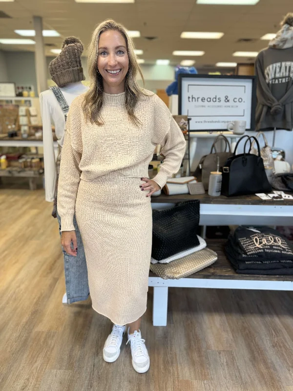 WAFFLE SWEATER TOP + SKIRT SET | OATMEAL denim skirt durable