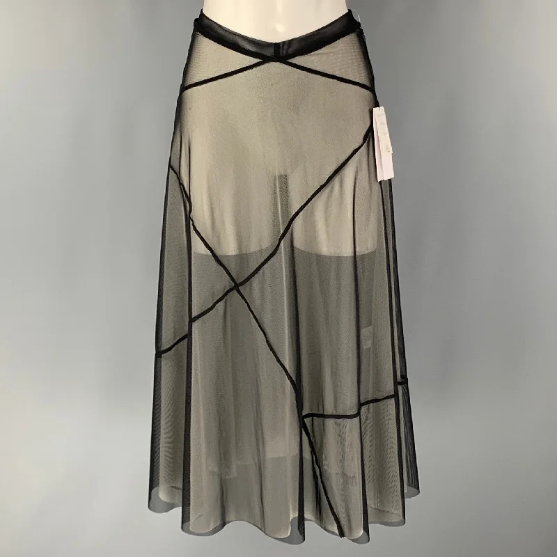 KATHRYN BOWEN Size 2 Black White Nylon Spandex See Through A-Line Skirt chiffon skirt delicate