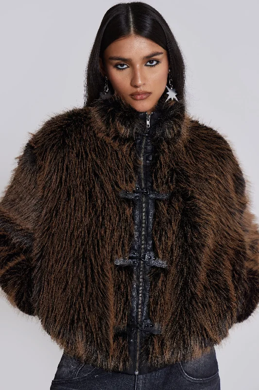 Brown Mendoza Faux Fur Jacket Herringbone Jacket Houndstooth Jacket Plaid Jacket