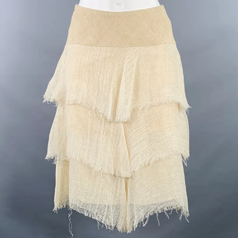 RALPH LAUREN Size 2 Beige Silk Linen Woven Layered Skirt denim skirt fashionable
